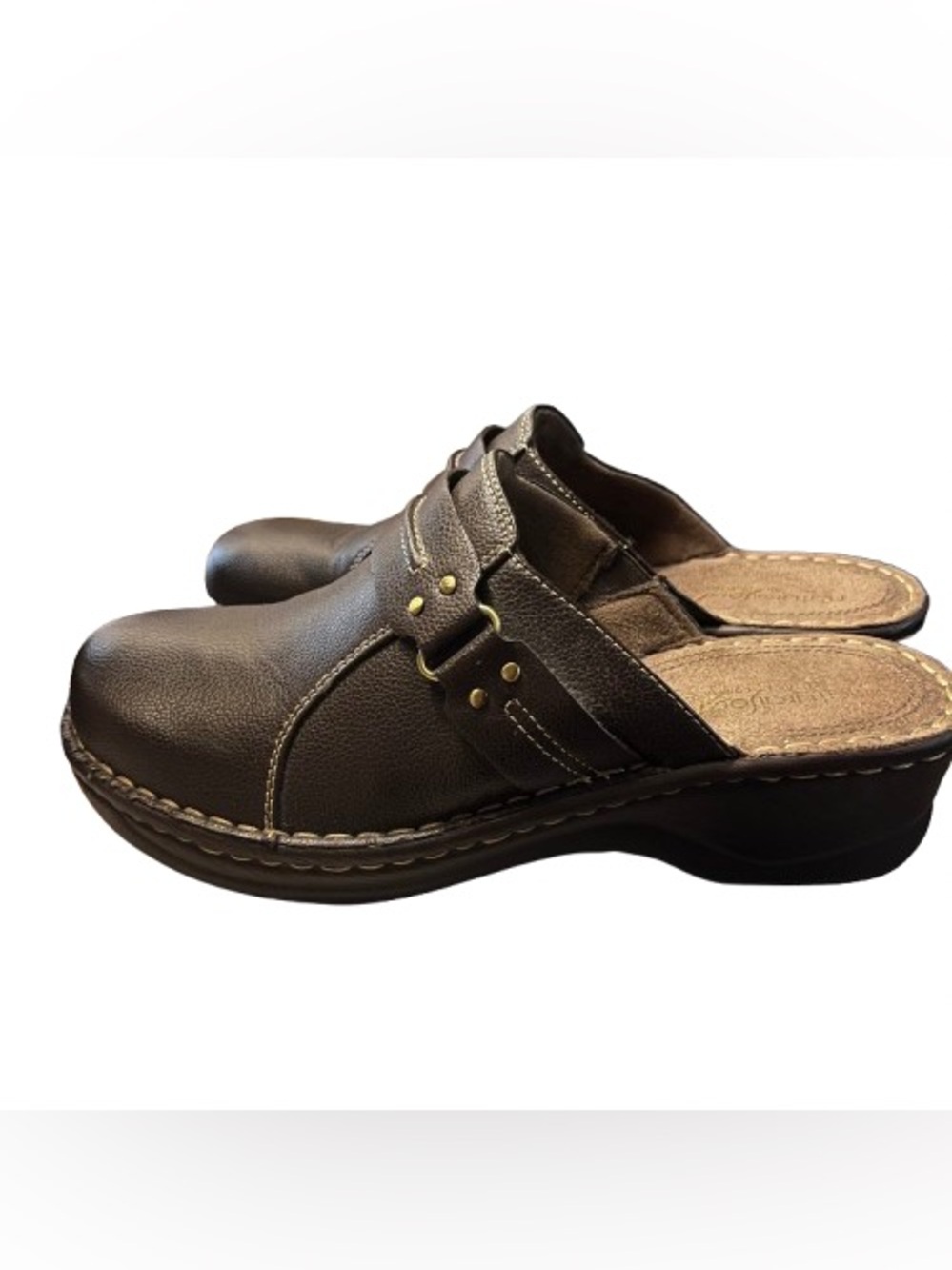 Natural Soul by Naturalizer Sarry Brown Leather Clogs Mules Size 8.5 M EUC